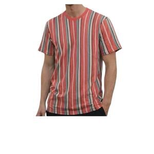 San Francisco Work Shirt Mens Size M Pink Stripe Short Sleeve Crew Neck Cotton